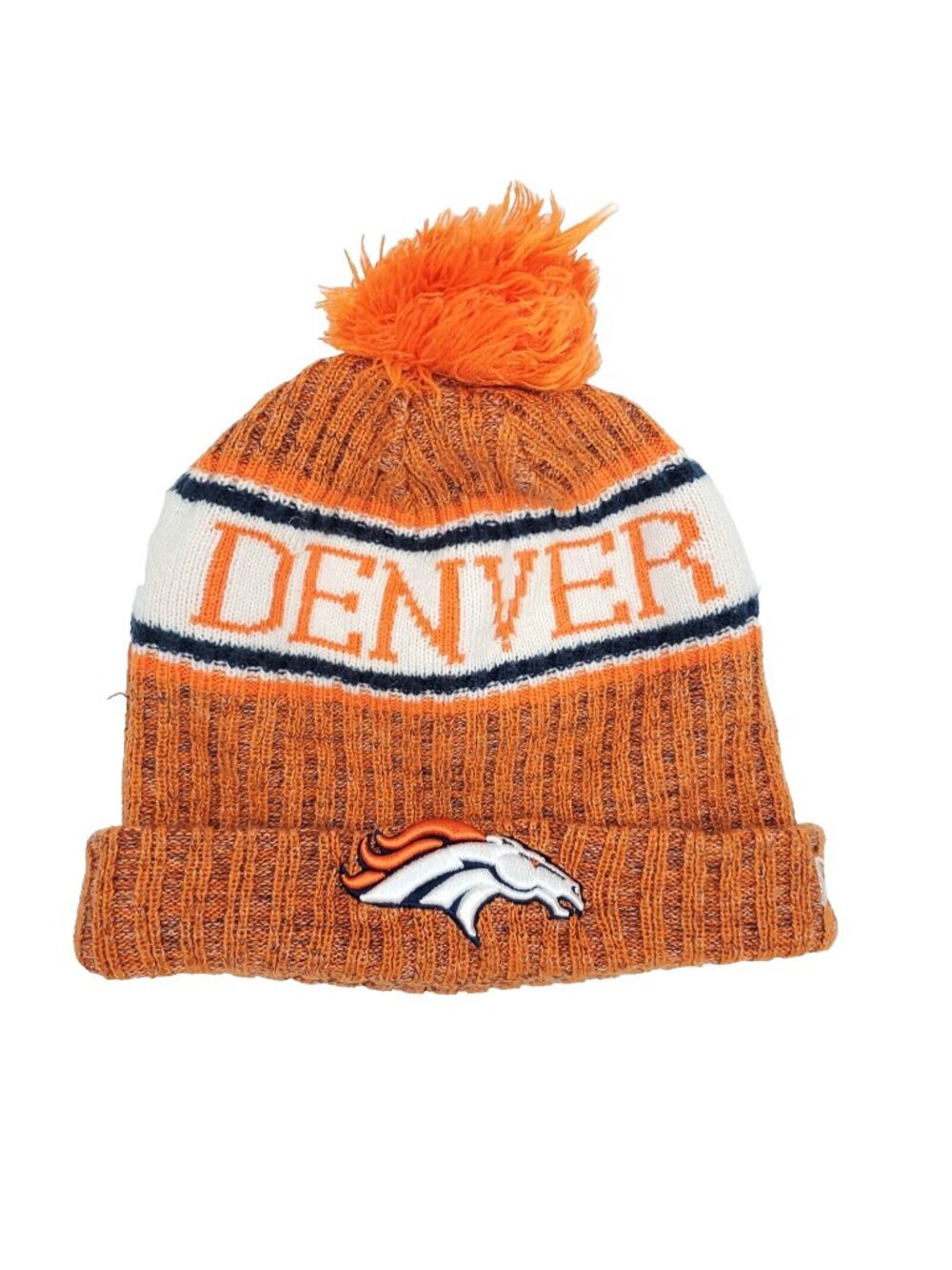 New Era NFL Denver Broncos Beanie Hat Men Women OSFM Orange Pom Fleece Lined